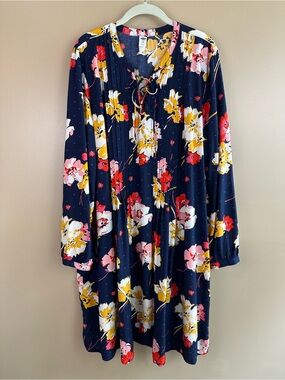 Old Navy Floral Pintuck Shift Dress Blue Pink Yellow Long Sleeve Women's XXL